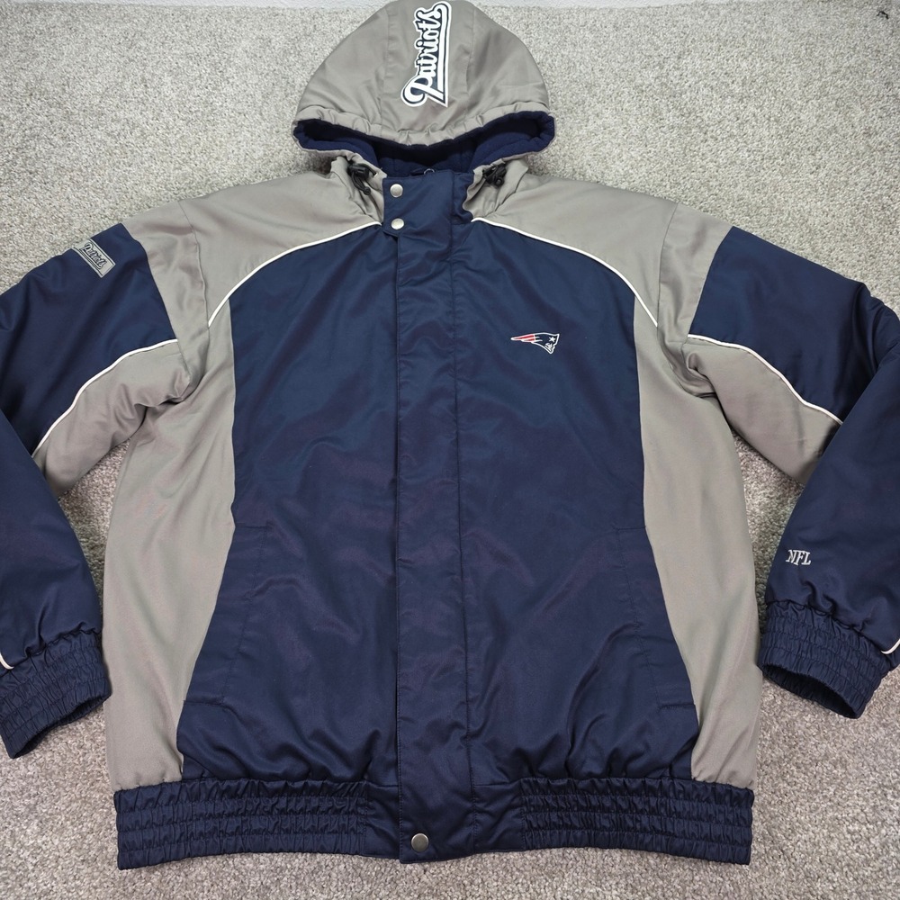 Vintage NFL Team Apparel New England Patriots Puffer Jacket Navy Grey XL